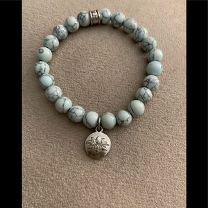 Light blue, CFC beaded bracelet, w/lotus charm